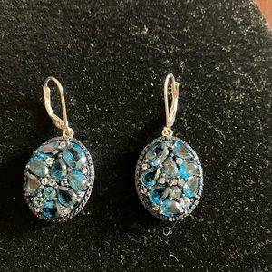 Blue tanzanite cluster pierced earrings